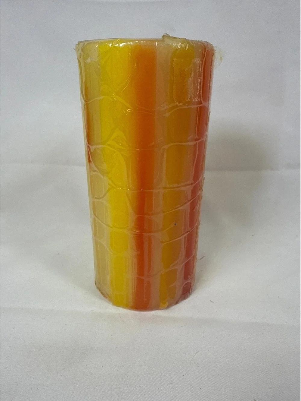 Vintage Style Multi-Color Unscented Halloween Harvest Striped Pillar Candle